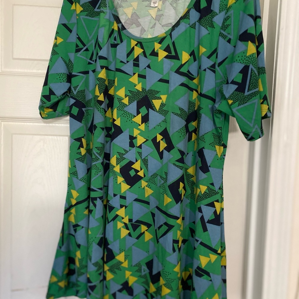 Green Geometric Midi Dress - Casual Scoop Neck